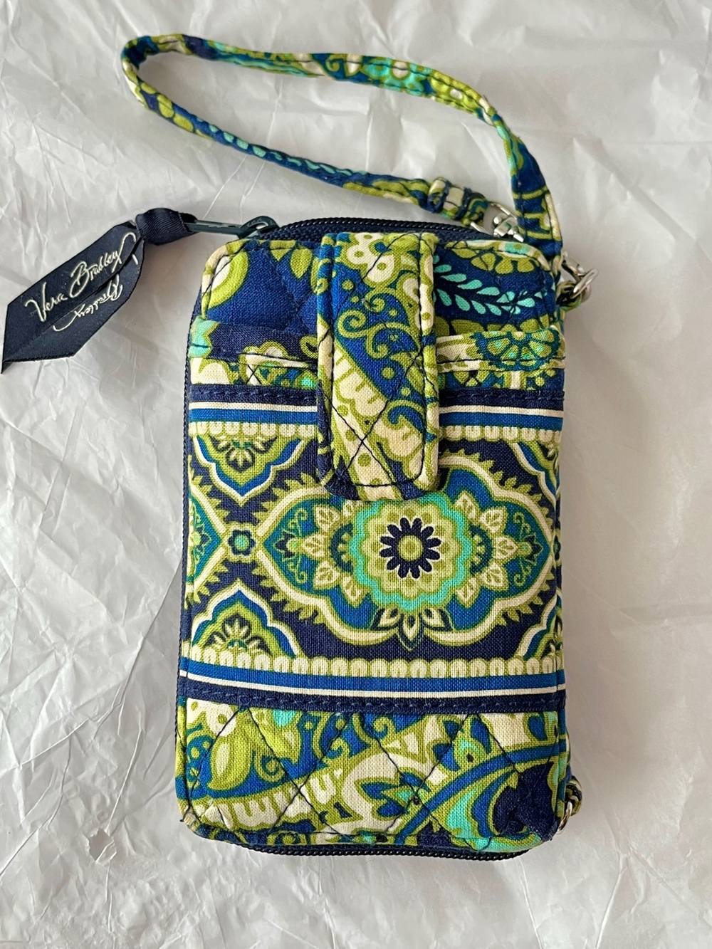 Vera Bradley Navy, Green & Teal Quilted Wristlet Wallet Card Holder Floral